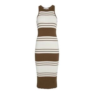 FRAME XS Striped Green and White Sleeveless Dress